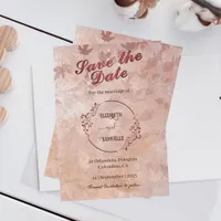 Elegant Maroon Red & Beige leaves Save The Date 