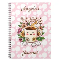 Cute Retro Kawaii Coffee and Flowers Personalized Notebook