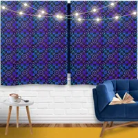 Hippie Retro Groovy Indigo Blue Violet Patterned Blackout Curtains