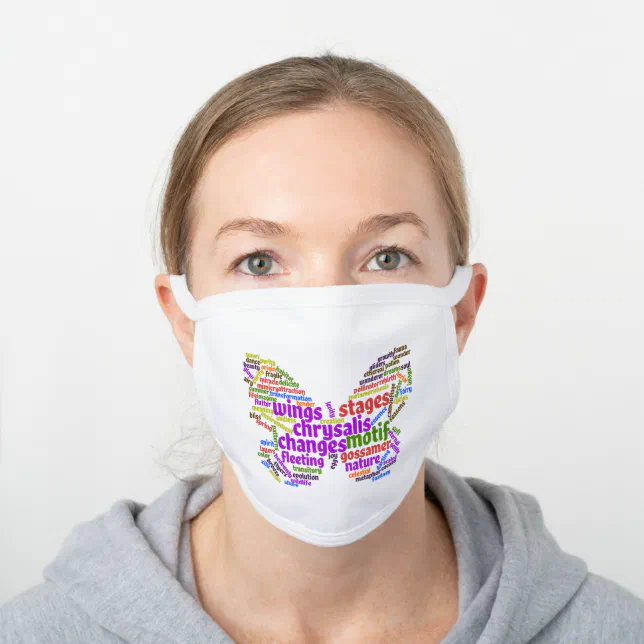 Inspirational Elegant Butterfly Tag Cloud White Cotton Face Mask