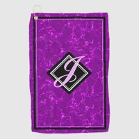 Elegant Purple Marble Black Diamond Initial Script Golf Towel