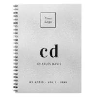 Silver monogram initials business logo notebook