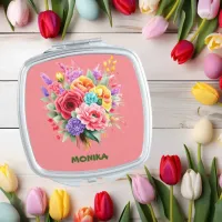 Pretty Vintage Colored Roses Personalized Compact Mirror