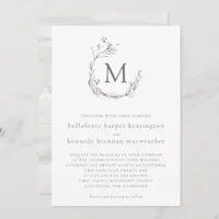 Chic Elegant Gray White Watercolor Floral Wedding Invitation