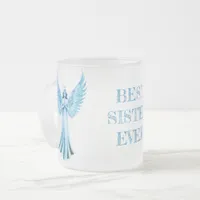 Best sister Ever | Blue Christmas Angel Frosted Glass Coffee Mug