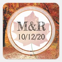 Personalized Fall Leaves Monogram Wedding Stickers