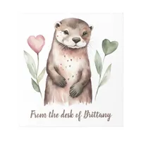Adorable Otter With Heart Flowers Notepad