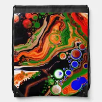 Orange, Blue, Green, Black Digital Fluid Art  Drawstring Bag