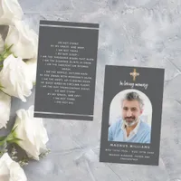 Dark gray photo cross arch funeral prayer card