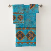 Southwest Mountain Peaks Geometric Turquoise Bath Towel Set