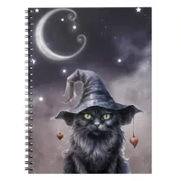 Black Halloween Cat Wearing a Witch Hat  Notebook