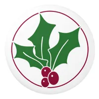 Retro Holly Berries III, Red Trim Ceramic Knob