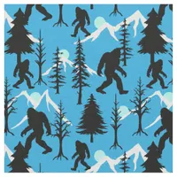 Blue Winter Sasquatch and Pine Trees Pattern Fabric