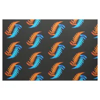 Electric Blue Fiery Orange Japanese Painted Ferns Fabric