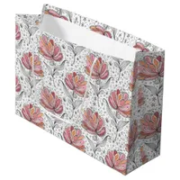 Floral Abstract Doodle Art Style Pink Peach Large Gift Bag