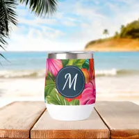 Tropical Floral Hibiscus Monogram Thermal Wine Tumbler