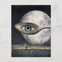 Surreal Moon and Spoon with Eyeball Collage Postcard