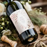 Dreamy Foliage Wedding Blush Pink ID817 Wine Label