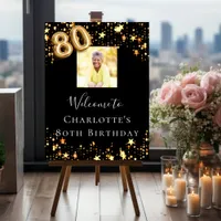 80th birthday black gold stars photo welcome foam board