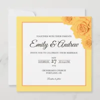 Yellow Rose Frame Floral Watercolor Square Wedding Invitation