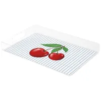 Red Cherries on Blue Stripes Graphic Pattern Acrylic Tray