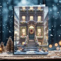 City Brownstone at Christmas Personalized Holiday Card