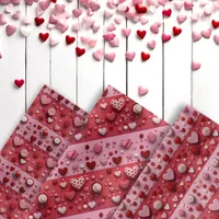 Cute 3D Red Pink Hearts Candy Valentines Day Wrapping Paper Sheets