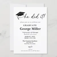 Modern Minimalist he Did It Graduation Invitation