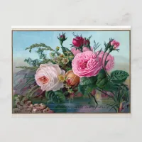 Elegant Vintage Pink Roses Postcard