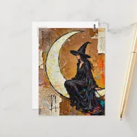 The Witch on the Moon Collage Postcard