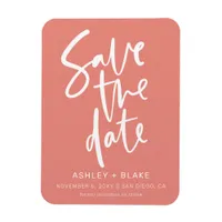 Coral Handwritten Calligraphy Save the Date Magnet