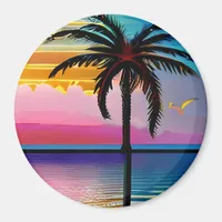 Pretty Tropical Palm Tree and Purple Sunset Magnet