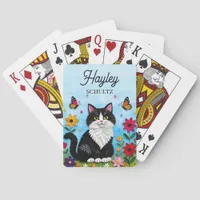 Personalized Cat, Flowers and Butterflies   Poker Cards