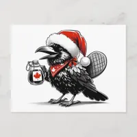 Adorable Canadian Christmas Raven Postcard