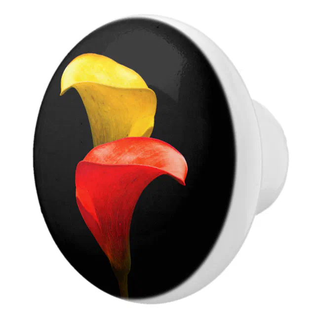 Elegant Gold and Crimson Calla Lilies Ceramic Knob