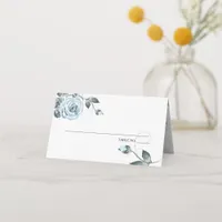 Chic Dusty Blue Watercolor Roses Place Card