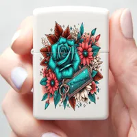 Teal Rose Leopard Bloom: Floral Elegance Zippo Lighter