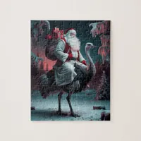 Funny Unique Santa and Ostrich Christmas Snow Jigsaw Puzzle