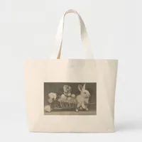 Adorable Vintage Easter Rabbit Large Tote Bag