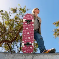 Magenta Repeating Name Monogram Heart Skateboard