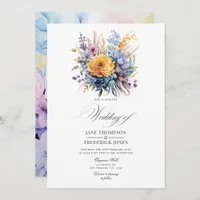 Baby Blue, Buttercream Yellow, Pastel Pink Wedding Invitation