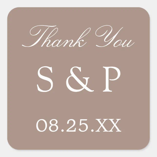 Taupe Wedding Favor Thank You Sticker