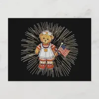 Vintage Nurse Bear with Modern White Fireworks Postcard