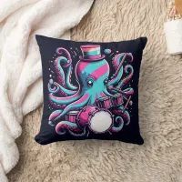 Colorful Octopus Playing Drums With Top Hat Throw Pillow