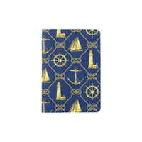 Navy Blue and Gold Nautical Lighthouse Sailboat Passport Holder