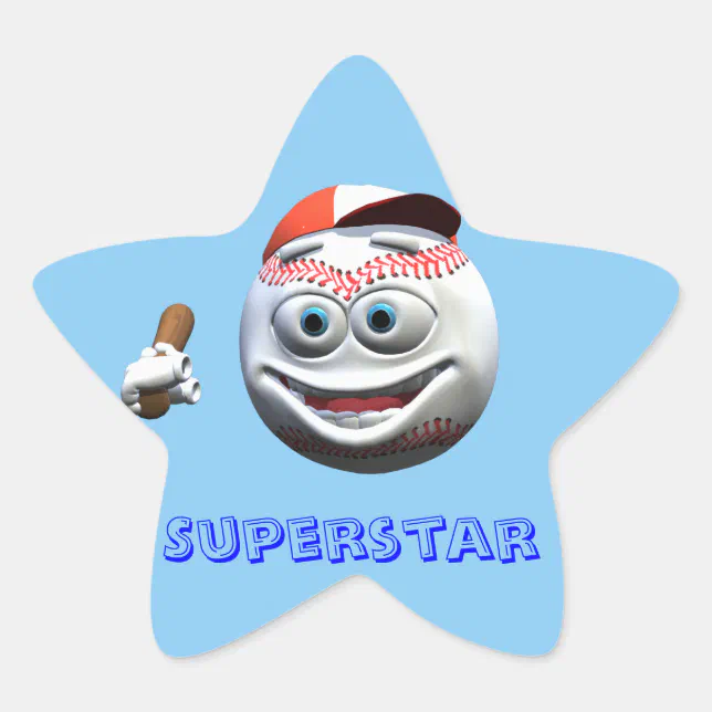 Funny Cartoon Baseball with Bat Star Sticker