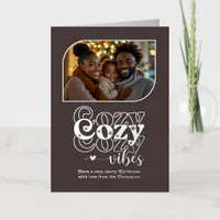 Winter Cocoa Cozy Vibes Christmas Photo Foil Holiday Card