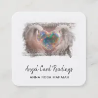 *~* Sparkle Opal Heart QR Angel Wings AP78 Gold Square Business Card