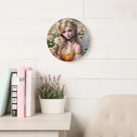 Beautiful November Fairy in Chrysanthemums Large Clock