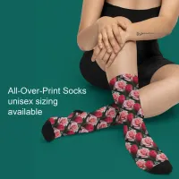 Pretty Roses Pink Red Floral Pattern Socks